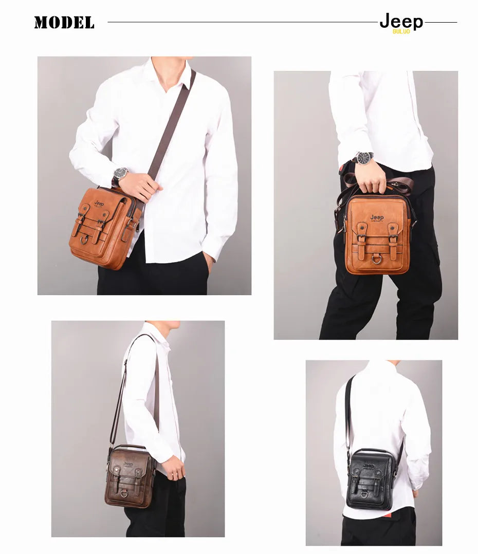 JEEP BULUO Multi-function Business Handbags Men New Man's Shoulder Bag Large Capacity Leather Messenger Bag Crossbody Big Brand